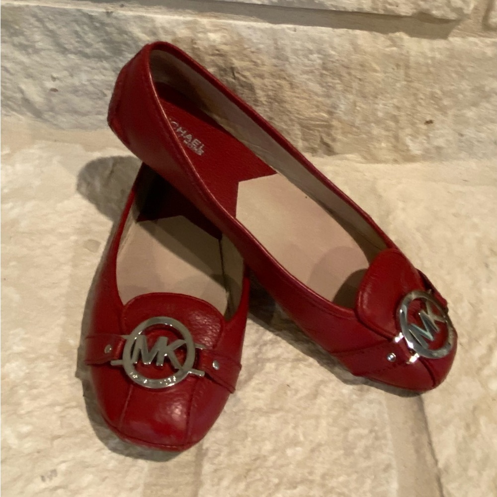 Michael Kors Red Leather Ballet-Style Flats